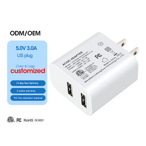 Chargeur mural double port USB 15W 5V 3A, certification ETL FCC, blanc, prise US, compatible avec tous les téléphones mobiles, tablettes, OTP pour appareil photo - Product Image 1