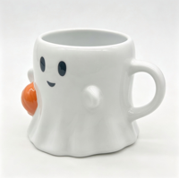 Mug en céramique fantôme 3D mignon, décoration d'Halloween, tasse à café/eau, nouveauté, poignée fantôme effrayante, compatible lave-vaisselle, Halloween