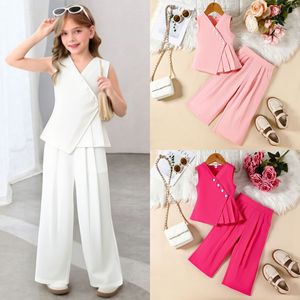 Set Estivo per Bambine <span class=keywords><strong>con</strong></span> Top Plissettato a <span class=keywords><strong>V</strong></span> <span class=keywords><strong>con</strong></span> Bottoni e Pantaloni, Vendita all'Ingrosso di Abbigliamento per Ragazze - Product Image 5