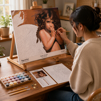 Kit de peinture par numéros encadré personnalisé pour adultes débutants, portrait d'ange chérubin en prière, toile tendue DIY, peinture acrylique, art mural