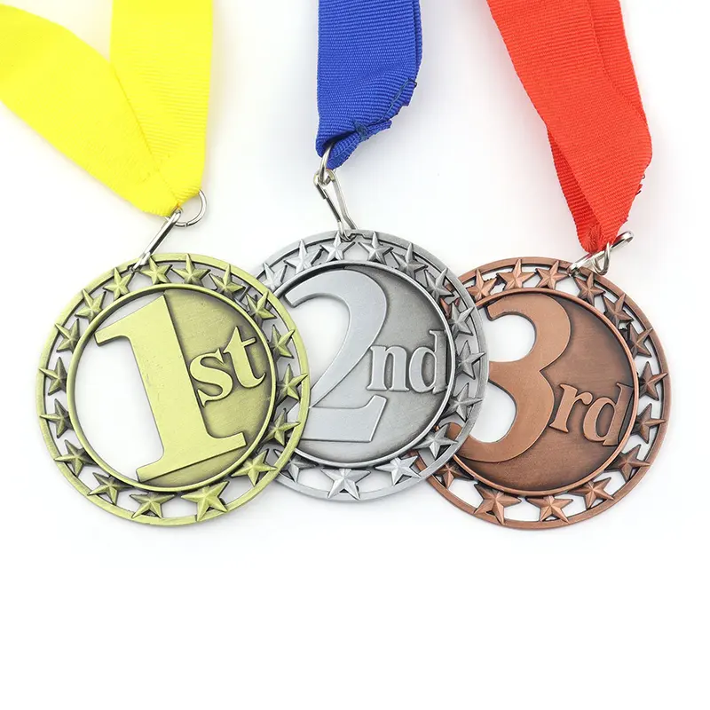 RENHUI medali kustom kerajinan standar 1 2 3 cangkir, pemenang Laliga kerajinan logam emas perak perunggu dan medali trofi