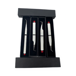 Cils professionnels en acier inoxydable à pointe lisse de 10 mm, revêtement en poudre blanche, volume intense, pointe argentée longue, coupe Santa Hat à 45 degrés - Product Image 1