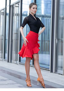 Falda de entrenamiento de baile latino Salsa Rumba para mujer, <span class=keywords><strong>disfraz</strong></span> de <span class=keywords><strong>patinadora</strong></span>, falda oscilante con volantes - Product Image 6