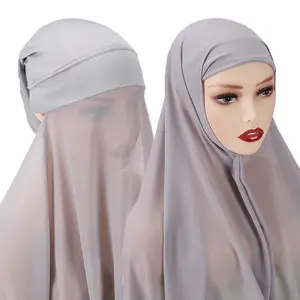 New Custom Made Chiffon Scarf with Jersey Underscarf Caps Easy To Wear Malaysia Muslim Plain Instant Chiffon Hijab