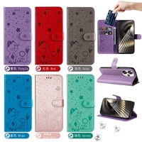 Étui portefeuille en cuir gaufré motif chat et abeille avec support pour Redmi Turbo3 5G A3 NOTE13 4G Pro 5G 13C Xiaomi 14 13 Ultra POCO F6 X6