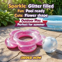 Ensemble de 2 flotteurs gonflables : Bouée de bain en forme de fleur + ballon de plage, kit de jouets flottants pour piscine et plage pour adultes