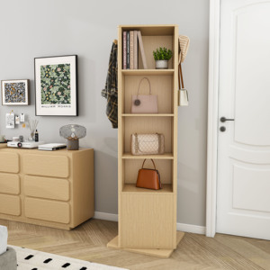 Gabinete de Maquillaje/Joyería Giratorio 360° Moderno y Ecológico <span class=keywords><strong>con</strong></span> <span class=keywords><strong>Espejo</strong></span> de Cuerpo Entero, Perchero y 4 Estantes Abiertos - Product Image 4