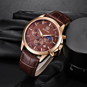 Montre à quartz pour homme Benyar, chronographe analogique, phase de lune, date, luminescente, bracelet en cuir marron, boîtier de 10 mm - Product Image 3
