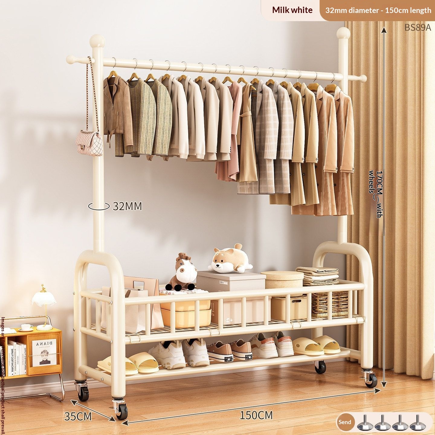 clothes hanger-32-tube single bar-150 cm-off-white