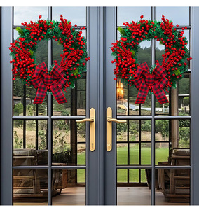 Guirlande de Noël artificielle YUELIAN de 40 cm, écologique, avec baies rouges et nœud écossais, pour accrocher à la porte d'entrée, décoration murale moderne pour les fêtes - Product Image 5