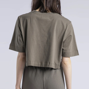 T-shirt court décontracté en toile noir uni pour femme, col rond, manches courtes, coupe classique, style printemps-été - Product Image 2