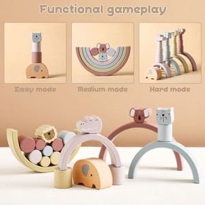 Bloques de Construcción Educativos de Madera, Juguete Apilable Arcoíris para Bebés, Desarrollo Creativo y Equilibrio - Product Image 2