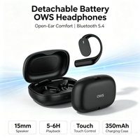 Écouteurs sans fil OWS à batterie amovible, Bluetooth 5.4, écouteurs ouverts, haut-parleur 15 mm, commande tactile, écouteurs de sport, portée de 10 m
