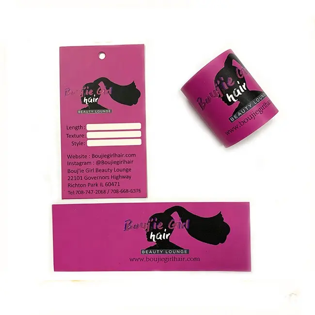 Goedkope Eigen Logo Print Bundel Tag Custom Haarverlenging Verpakking Papier Haar Wikkelen Bundel Label