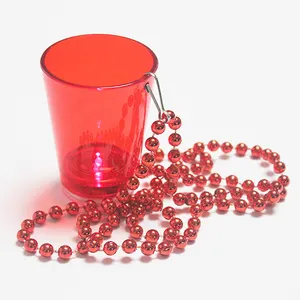 Party Novelty Product Custom Logo 60ml 2oz LED Flashing Light Up Shot Glass With Bead Necklace