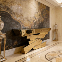 Table console en pierre créative de haute qualité avec miroir, cadre en acier inoxydable doré, plateau en marbre, meuble d'entrée, salon