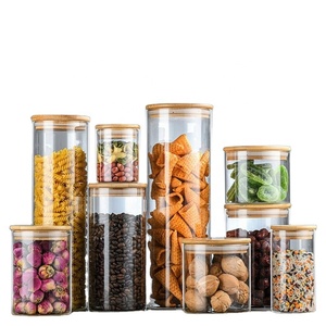 Customized Glass Food <b>Storage</b> Jars Heat Resistant Sealed Wooden Lid Air Tight <b>Storage</b> <b>Containers</b> - Product Image 1