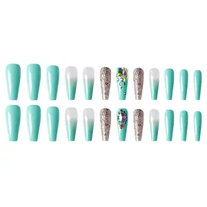 Blue Gradient Pink Nails Press on Crystal Diamond accessori per unghie trasparenti ballerine Nail