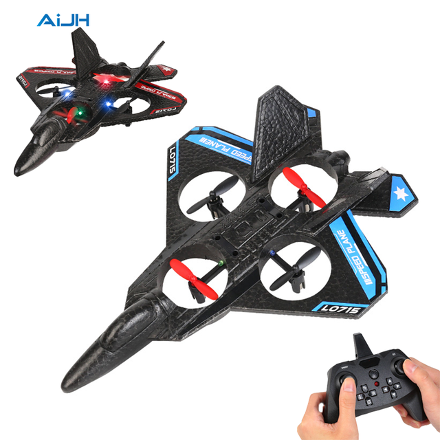 AiJH 6-Axis Gyro Foam Rc Plane 360 Flip Remote Control Helicopter Fighter Jet With Light Auto Hovering RC Plane Toys