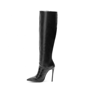 Big Size 45 Leather Upper Women Pointed Toe Knee-High <b>Boots</b> <b>Slip</b>-<b>on</b> Thin High Heel Winter Anti-Slippery Long Booties for Ladies - Product Image 3