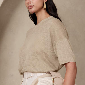 Camisa de punto de algodón y poliéster cómoda transpirable personalizada para mujer, suéter fino de manga corta para primavera y verano para mujer - Product Image 2