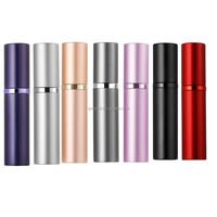 Atomiseur de parfum portable en aluminium de 5 ml, rechargeable, format voyage, vaporisateur à pompe en verre, design plat, sérigraphie sur écran.
