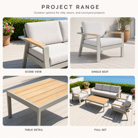 Canapé de jardin en aluminium pour véranda, avec structure, protection contre les intempéries et coussins – Ensemble 7 pièces résistant aux intempéries