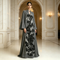 Abaya élégante de luxe en polyester pour femmes, robe musulmane ornée de strass et de sequins, manches longues, longueur cheville, vêtements islamiques amples, Dubaï