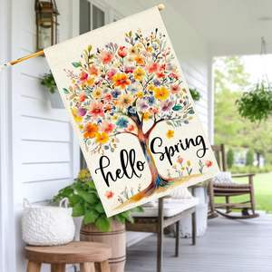 RABUSOFA-Bandera de Hello Spring para casa, árbol de flores de temporada, pancartas para exteriores, Casa Grande, vacaciones, 28x40 pulgadas - Product Image 1