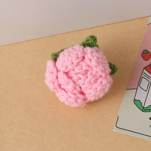 Fleur en fil de laine Kexiang, tête de rose bleue, rose, jaune, tricotée à la main, accessoires DIY pour sac, porte-clés, bijoux - Product Image 3