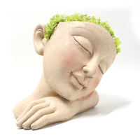 Pot de fleurs en forme de tête de fille souriante, pot de fleurs en résine mignon, pots de fleurs à la main, pour la décoration