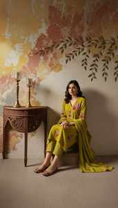 Indian Ethnic Clothing New Design <b>Womens</b> Chanderi Silk <b>Kurta</b> Pant with Dupatta Set <b>Womens</b> Traditional Wear - Product Image 2