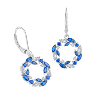 Boucles d'oreilles créoles pendantes QX personnalisées en argent sterling 925 plaqué or 18 carats avec zircon cubique bleu, fermoir à levier, pour femmes, vente en gros, usine OEM