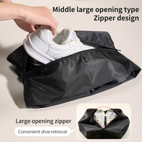 Sac de rangement pour chaussures de voyage écologique et portable, en polyester imperméable avec fermeture éclair et cordon de serrage, noir, pour chaussures homme et femme