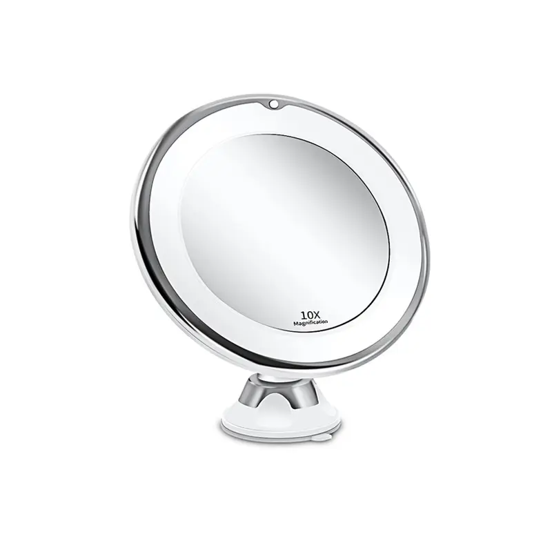 Espejo de tocador con luz LED, aumento de 10X, ventosa, plegable, de belleza, accionado por batería