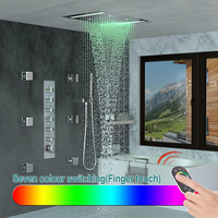 Système de douche LED pour salle de bain, format nord-américain, avec panneau de douche cascade et pluie, et jets de pulvérisation carrés