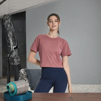 T-shirt de sport léger et respirant pour femme, séchage rapide, extensible dans les quatre sens, col ras du cou, idéal pour l'extérieur en été