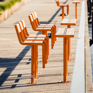 Stylish Outdoor One-piece Bar Chair &amp; Metal Table <strong>Bench</strong> Combination Modern Street Restaurant Seat Table Chair For Urban Decor - Product Image 2