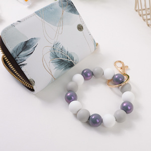 Pochette de rangement en organza imprimée pour 11 cartes, avec poche pour monnaie, cordon de perles en silicone et pendentif porte-clés perles pour poignet - Product Image 4