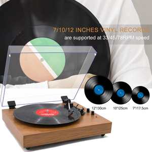 Tocadiscos de Vinilo Retro de Madera Personalizado de Fábrica con Cubierta Acrílica Antipolvo, Mecanismo de Reproductor de Discos Vintage de 3 Velocidades, Decoración para el Hogar, Audio - Product Image 5