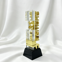 Trophée personnalisé en métal et cristal gravé au laser 3D avec finition plaquée or, style luxe léger, motif floral, récompenses d'entreprise