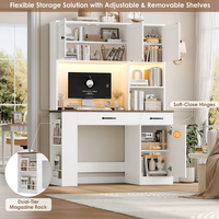 Escritorio Inteligente con Estante Superior, Escritorio para Computadora con Estación de Carga, Luz LED, Porta Revistas, Estantes Ajustables, Mesa de Escritura para Oficina en Casa