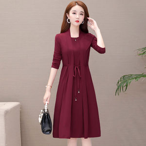Women's Plus Size Mock Neck Long Sleeve Mid Length Dress With Wrap Tie Design For Daily Leisure Wear - Product Image 4