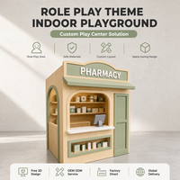 Équipement de divertissement commercial d'intérieur : Kiosque de jeu de rôle en forme de maison avec étagères de présentation pour projets de cafés ludiques