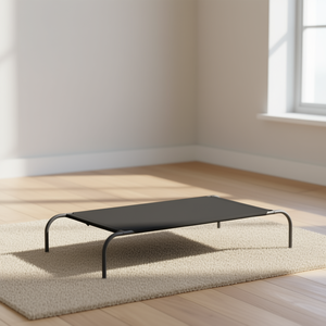 Lit surélevé pour chien en tissu Oxford noir, cadre en acier thermolaqué, amovible et lavable, pour intérieur, toutes saisons, lit rectangulaire pour animaux de compagnie - Product Image 2