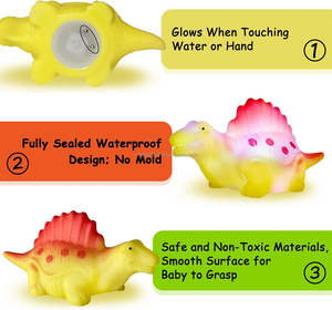 Pas de trou clignotant jouet de bain flottant en caoutchouc dinosaure LED éclairer baignoire jouet famille ensemble réaliste enfants dinosaure jouet - Product Image 4