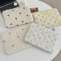 Tas Laptop Ringan Lucu Korea dengan Ritsleting Ganda, Tas Penyimpanan Tablet Bersulam, Ukuran 11 13 14 15 Inci, Kantong Ritsleting Lembut Anti Benturan