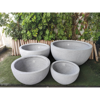 Lot de 4 grands pots de fleurs en pierre de fibre, forme bol, pour jardin, intérieur/extérieur, gris marbre, pour la décoration de jardin
