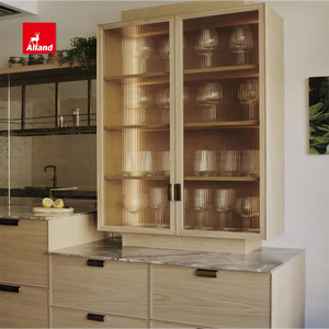 Alland Beaded Oak Breakfast Bar Puerta de vidrio Paneles de pared Acabado en madera Mármol laminado Mesa de <span class=keywords><strong>cocina</strong></span> Isla y gabinete de <span class=keywords><strong>cocina</strong></span> - Product Image 1