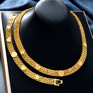 Ensemble collier et bracelet unisexe personnalisé, créatif, classique, en laiton plaqué or 14 carats, avec pendentif cœur cubain, pour fiançailles, mariage, fête - Product Image 1
